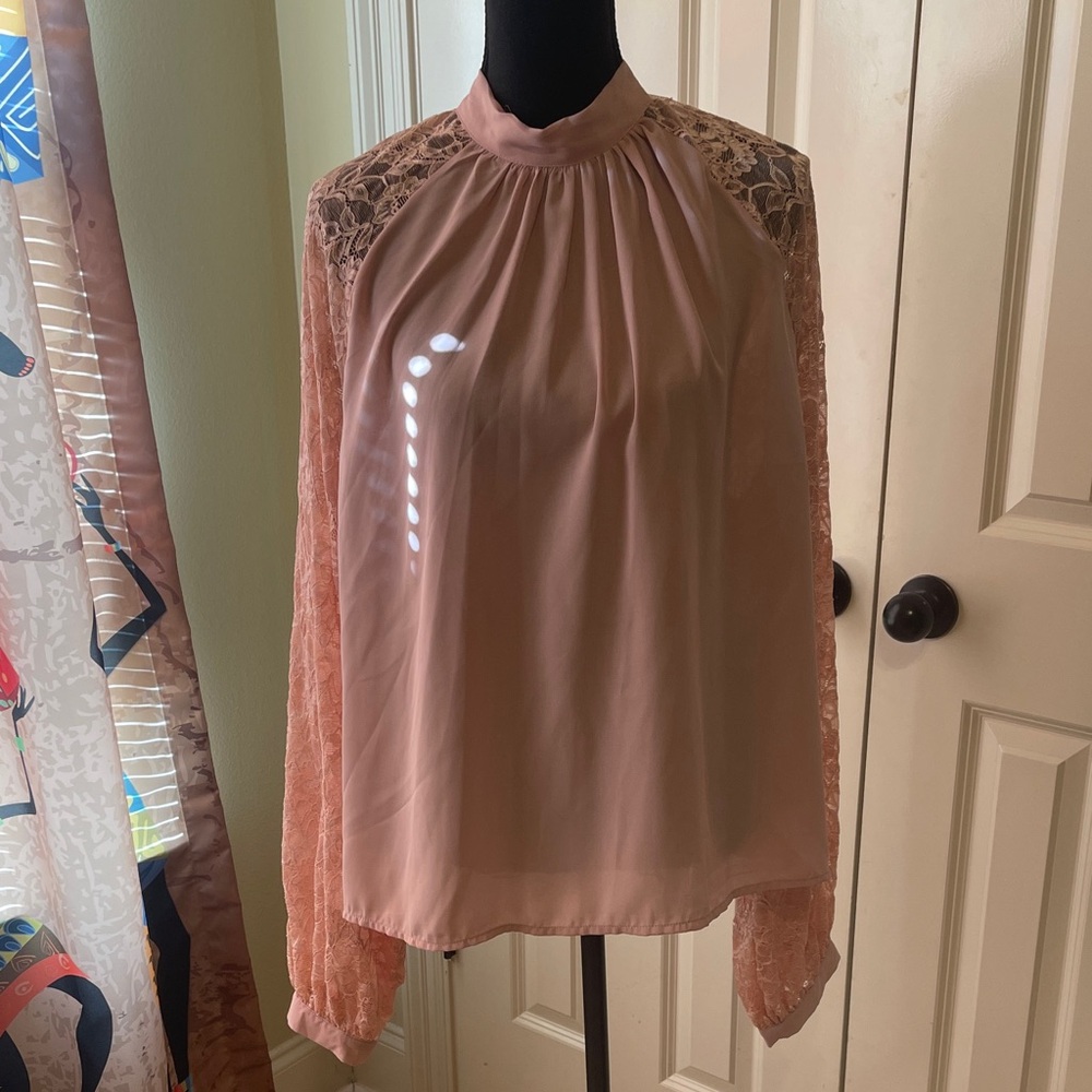 Fashion Nova Blush Lace Sleeve Blouse